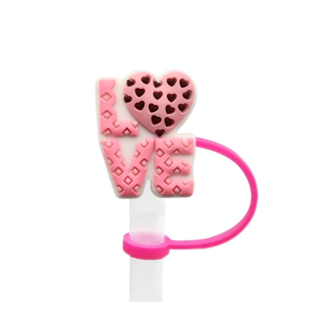 Wholesale 10pcs Valentine's Day Series Love Creative Cartoon Silicone Dust Stopper Water Cup Straw Cover