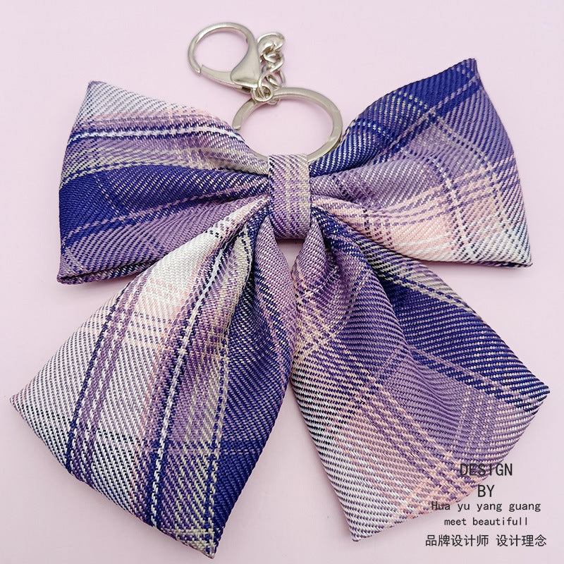 Wholesale JK handmade plaid skirt tie pendant bow keychain