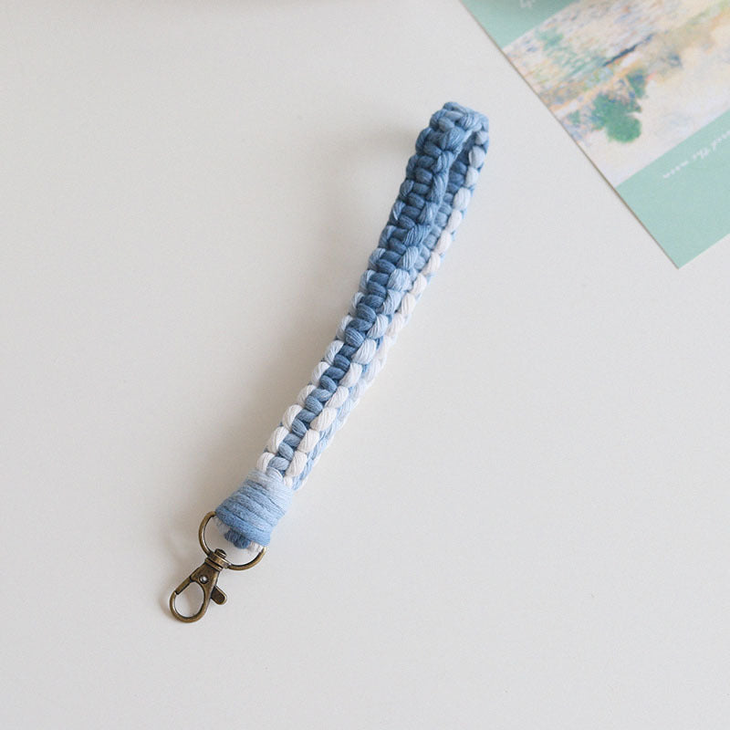 Wholesale Bohemian Gradient Color Braided Cotton Rope Wrist Strap Keychain