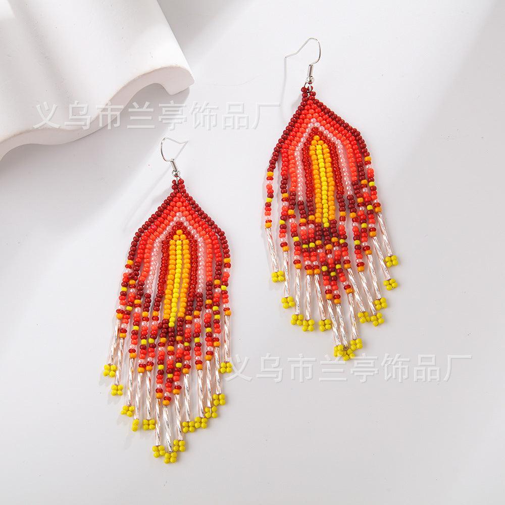 Wholesale Bohemian Retro Gradient Color Tassel Earrings
