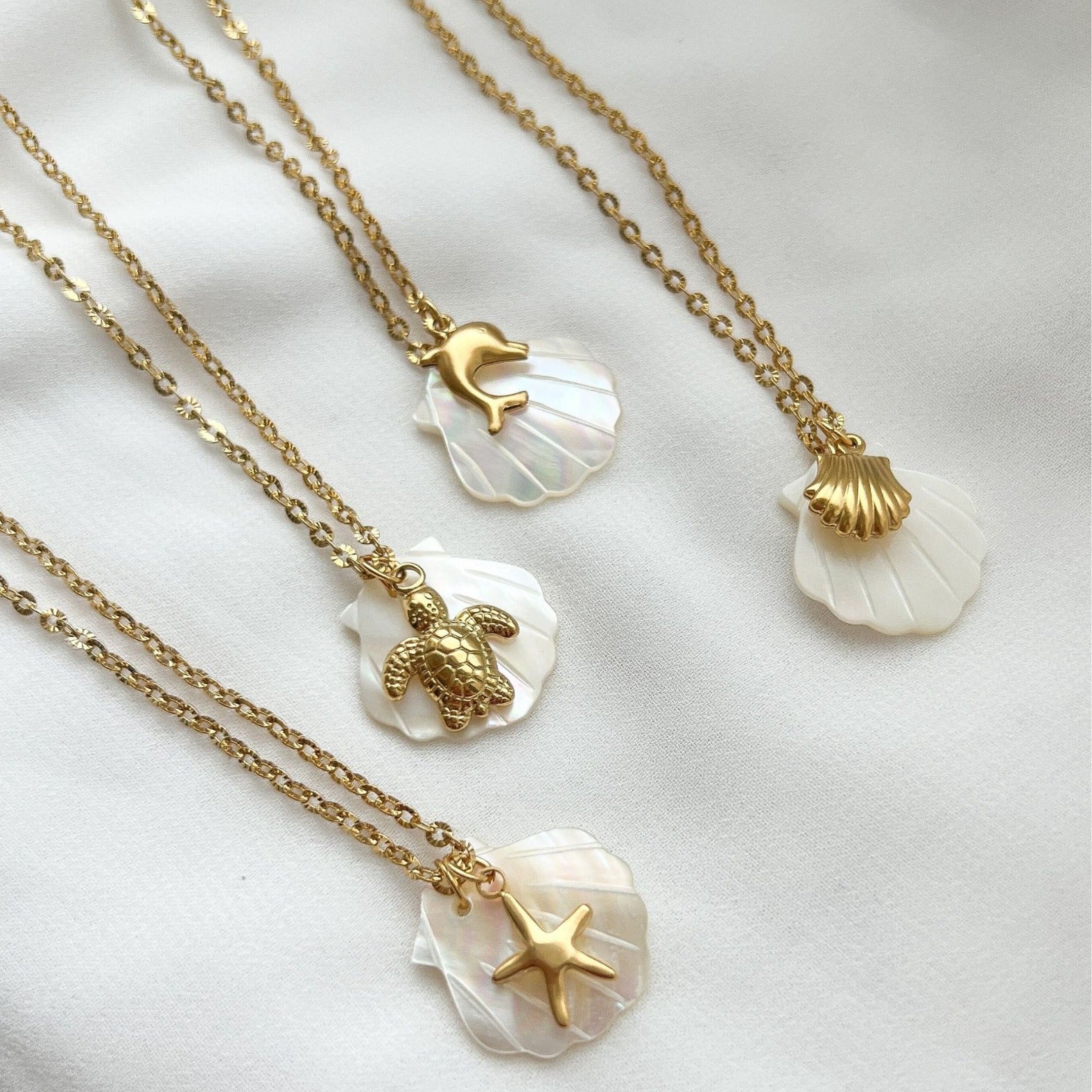 Wholesale Stainless steel starfish and shell necklace for summer