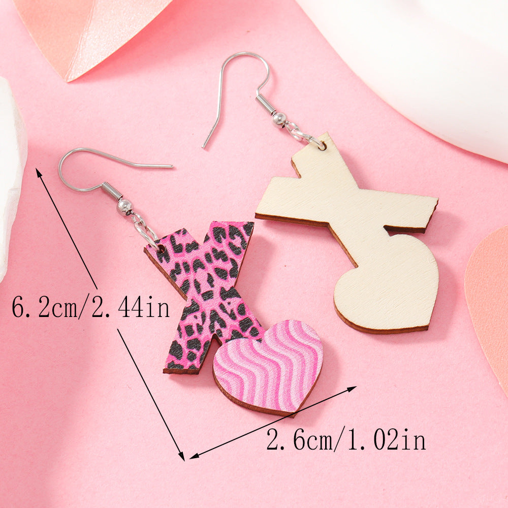 Wholesale Valentine's Day Pink Love Letter Wooden Earrings