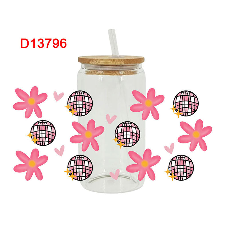 Wholesale Pink Flower Butterfly   16oz Cup UV DTF Wraps