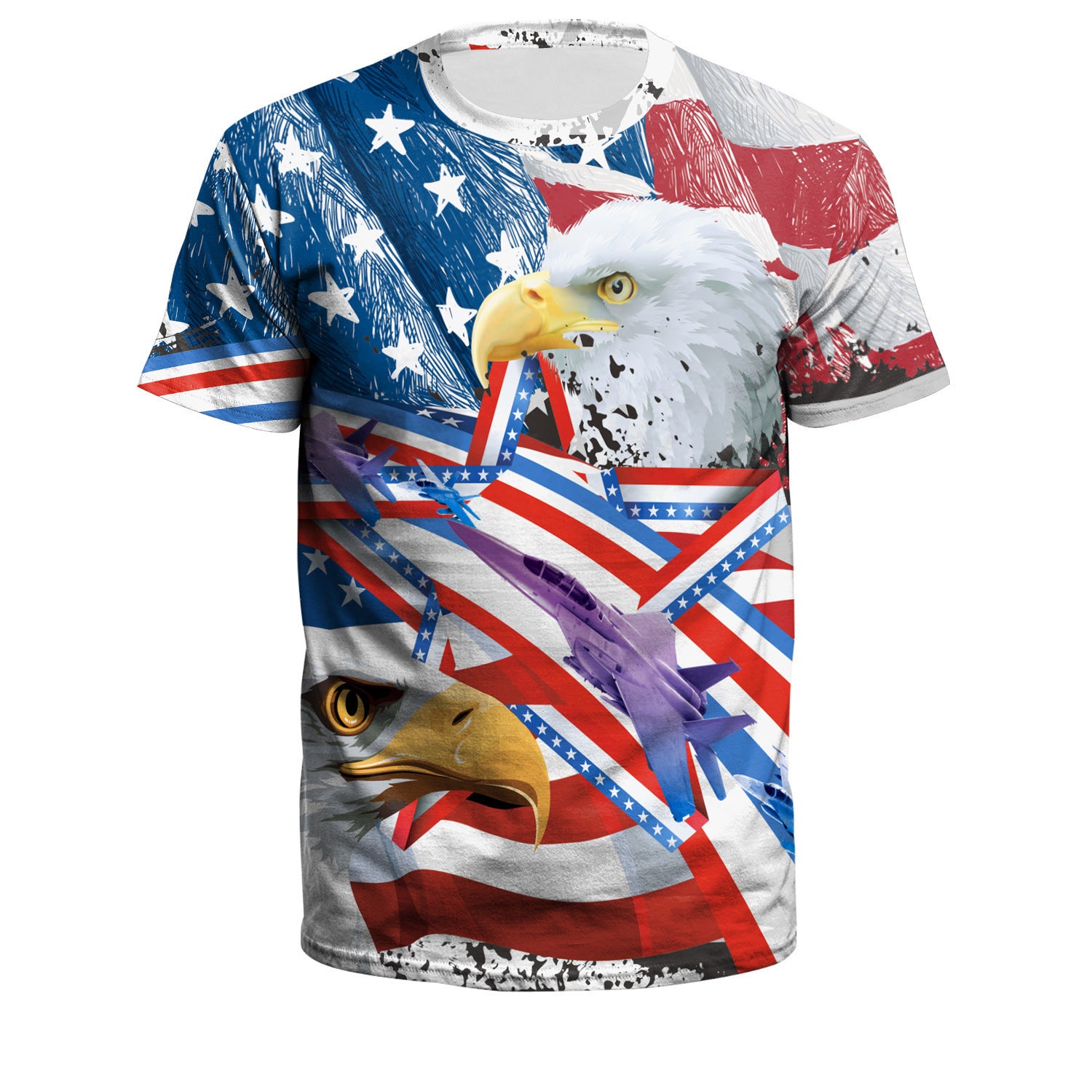 Wholesale American Independence Day Flag 3D Digital Printing Round Neck Casual T-Shirt