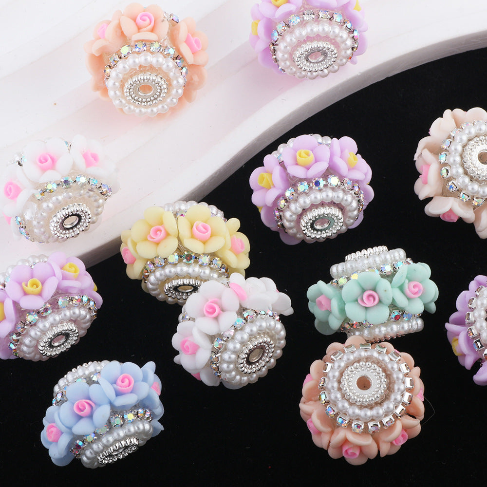 Wholesale 10pcs Flower Round Barrel Drill Balls Straight Hole Beads