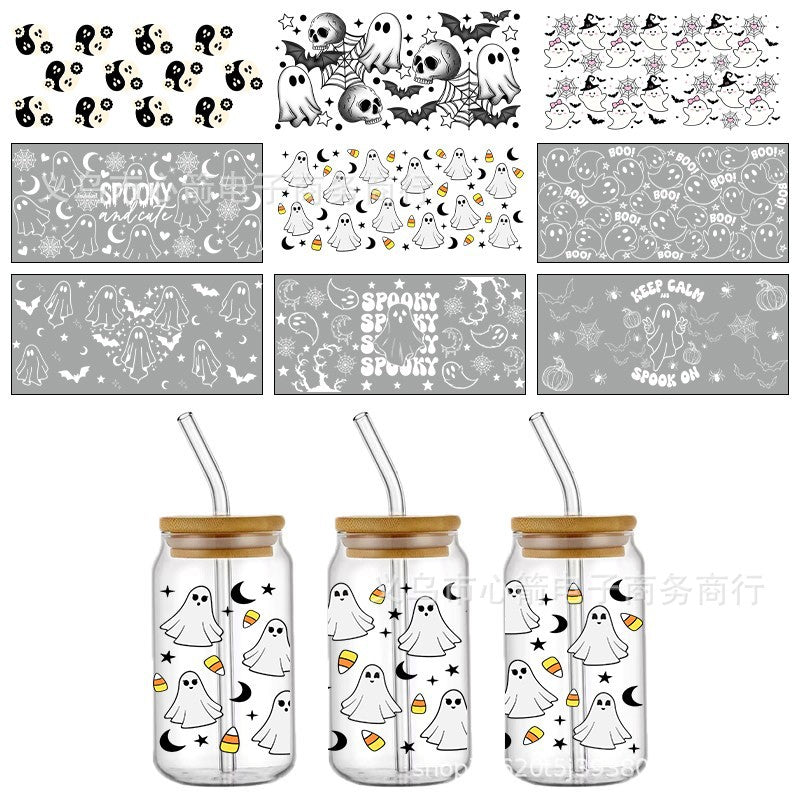Wholesale 5pcs Pumpkin Cute Ghost Halloween 16oz Cup UV DTF Wraps