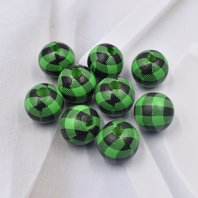 Wholesale 10PCS Houndstooth Wooden Beads DIY Beads Colored Plaid Wooden Beads