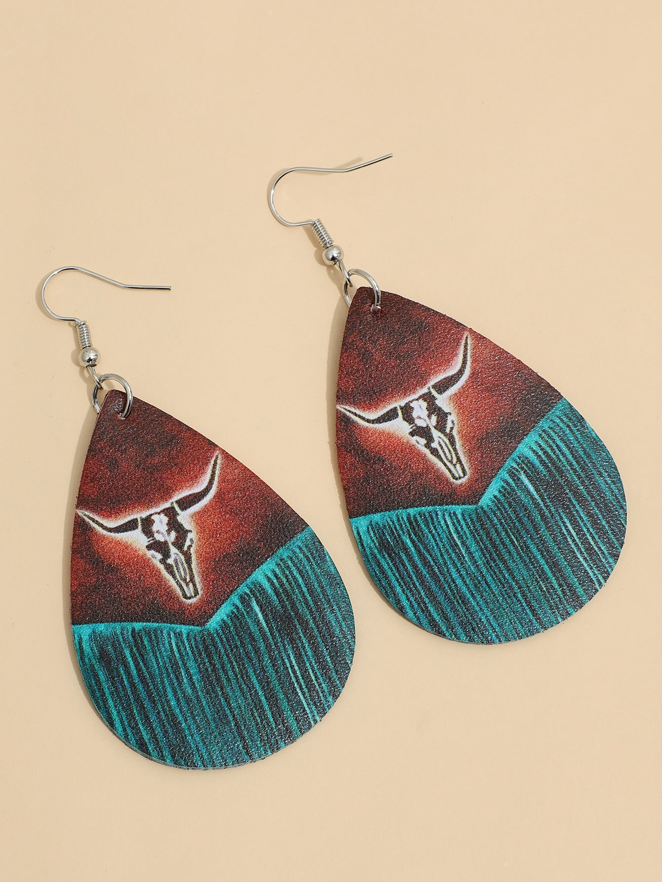 Wholesale Western Style Retro Water Drop Shaped Tassel Cow Head Earrings