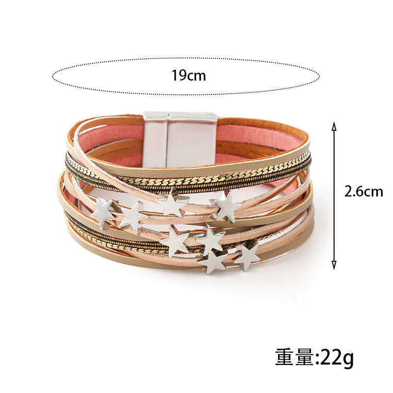 Wholesale Beach Vacation Multi-Layer Leather Magnetic Clasp Bracelet