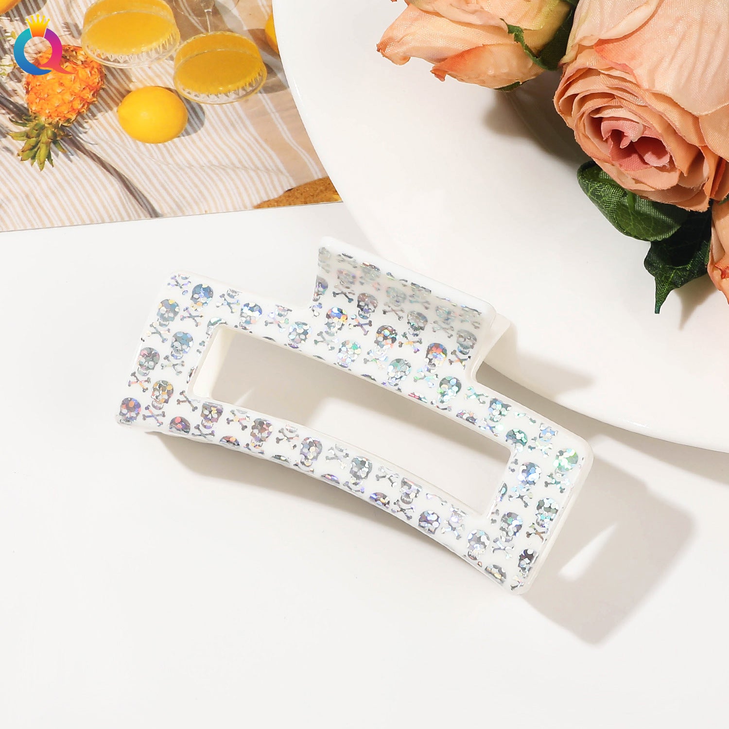 Wholesale Halloween Square Print Skull Hair Clip