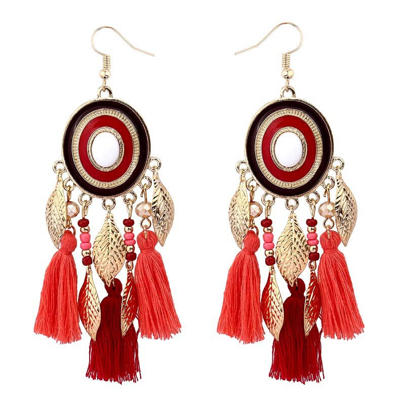 Wholesale Tassel Versatile Long Gold Leaf Earrings