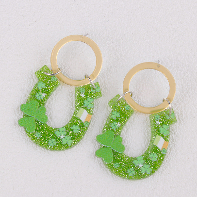 Wholesale  St.  Patrick' s Day Beer Festival  Vintage Clover  Acrylic Earrings