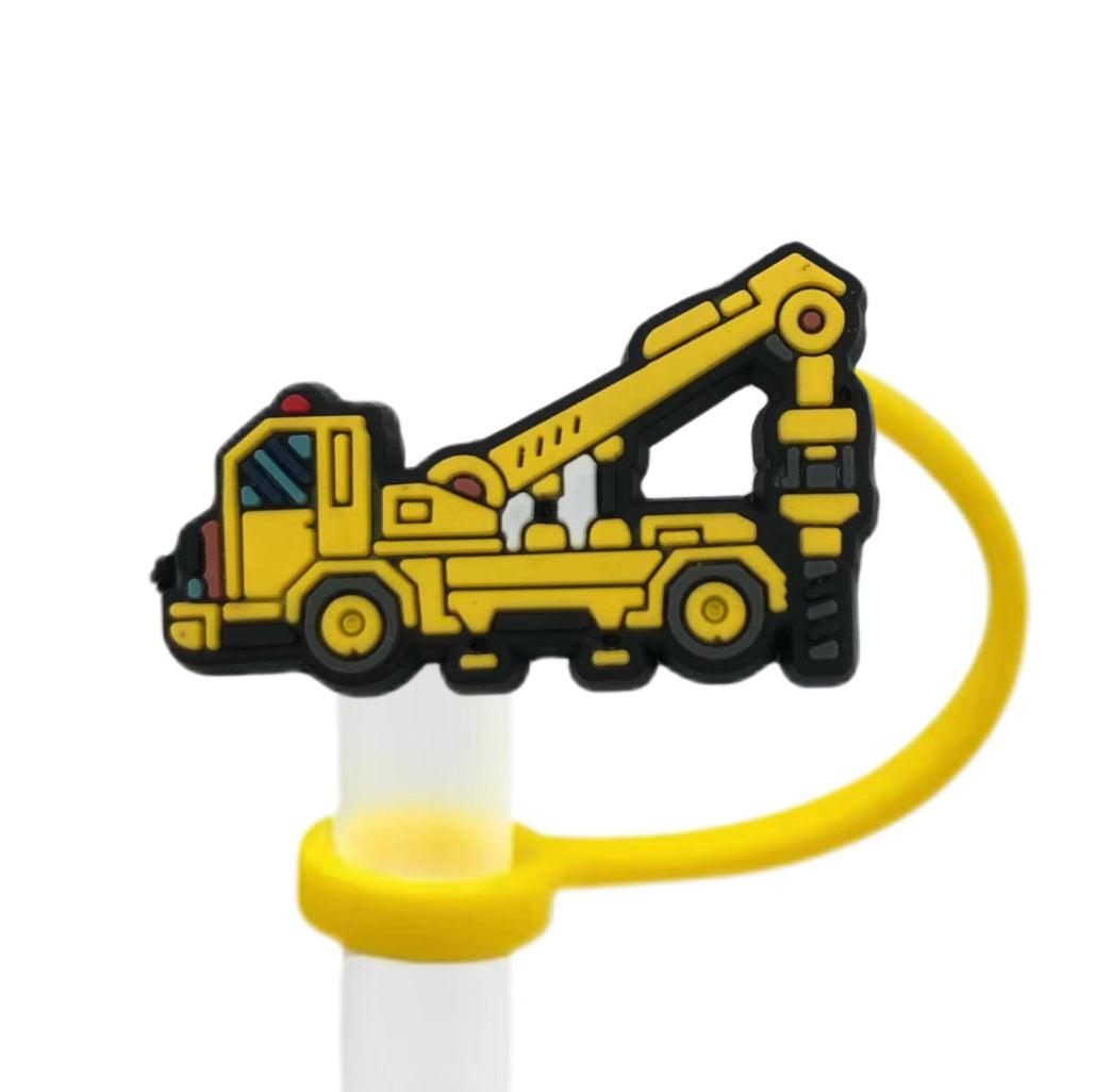 Wholesale 10pcs Cartoon Yellow Dustproof and Spillproof Children's Truck Excavator Straw Cover