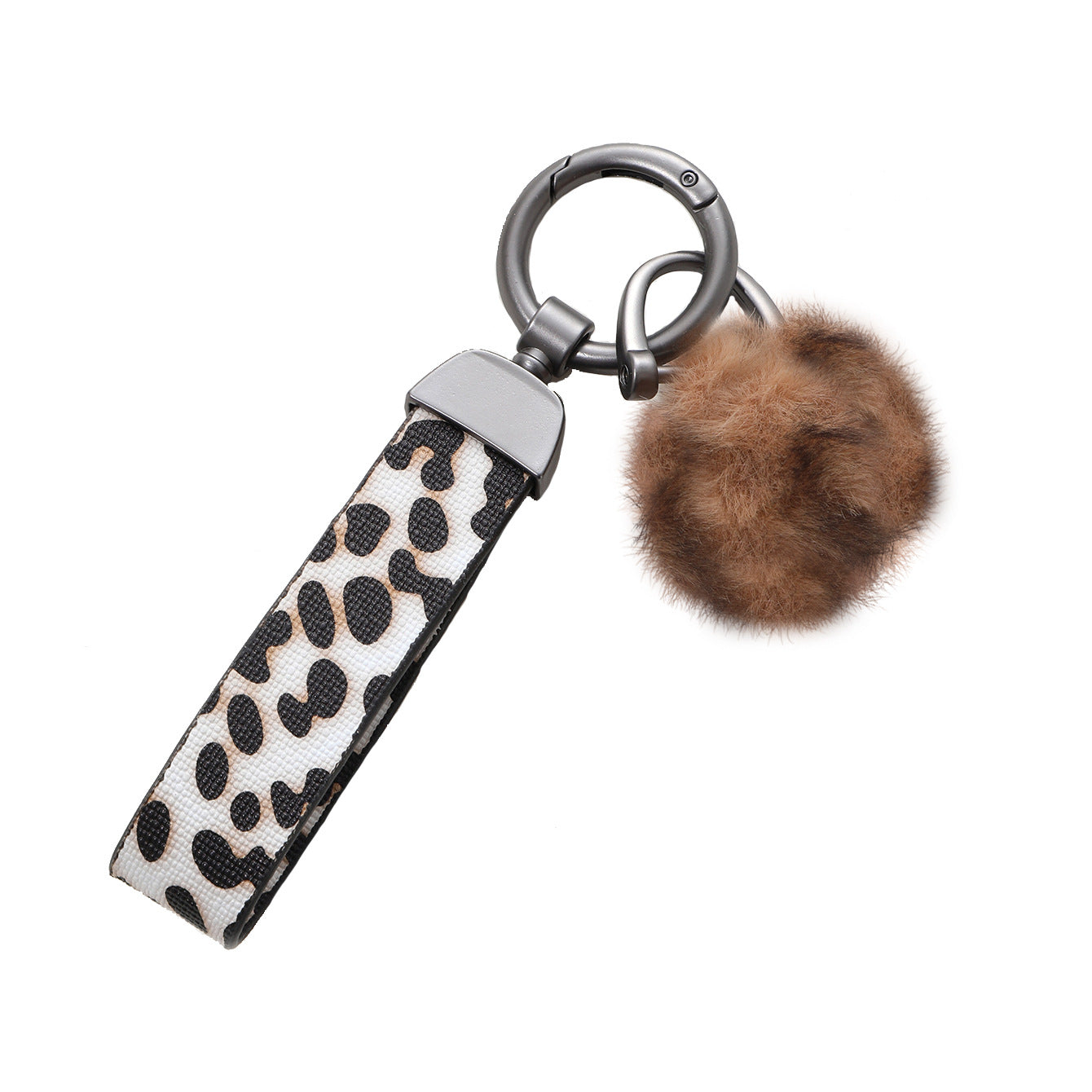 Wholesale Leopard Print Fur Ball Leather Keychain