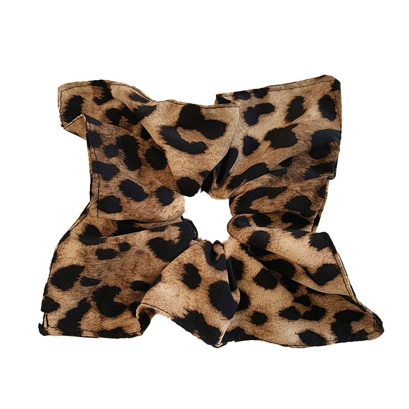 Wholesale square leopard print pleated vintage temperament hair rope versatile personality headdress