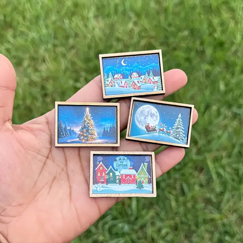 Wholesale 10 pcs/pack Mini Christmas Art Wooden Frame Mini Holiday Scene Toys