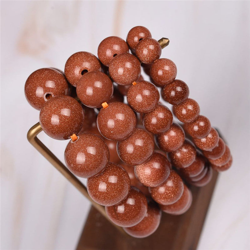 Wholesale Crystal gold sandstone single circle round bead bracelet for men and women simple and fashionable bracelet