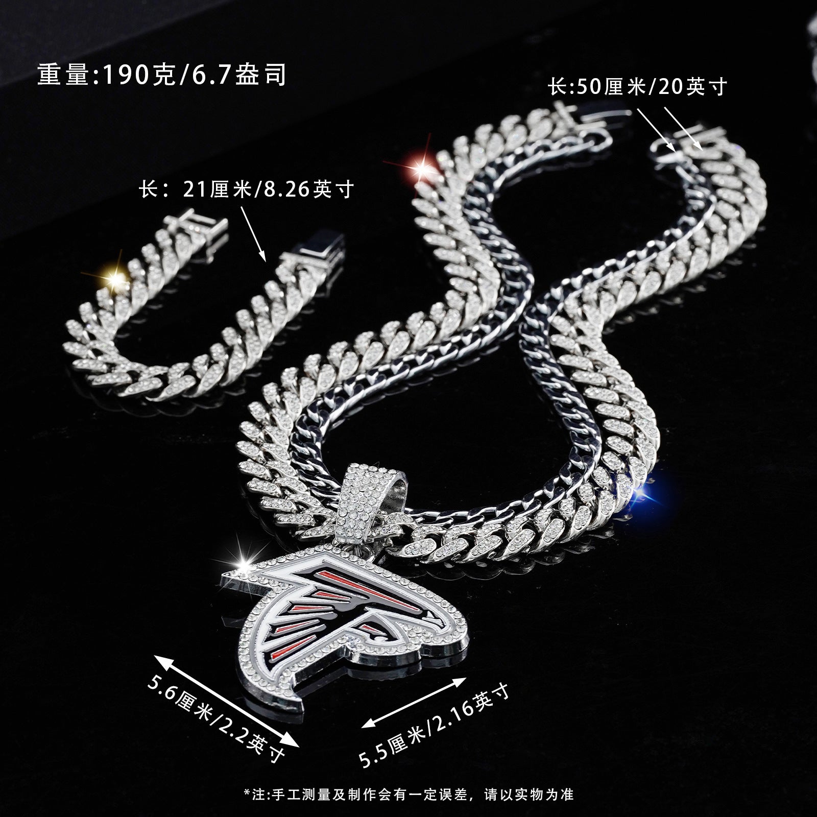 Wholesale Diamond Eagle Head Necklace Hip Hop Cuban Chain Bracelet Set