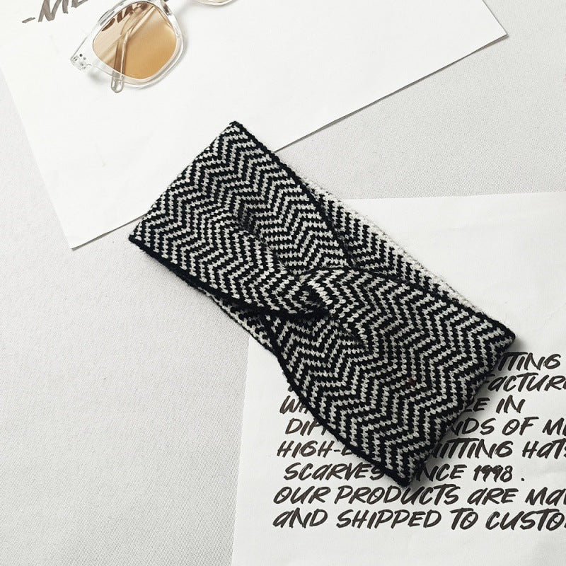 Wholesale Knitted Striped Letter Crossed Wool Hair Band Women's Turban Hair Ring