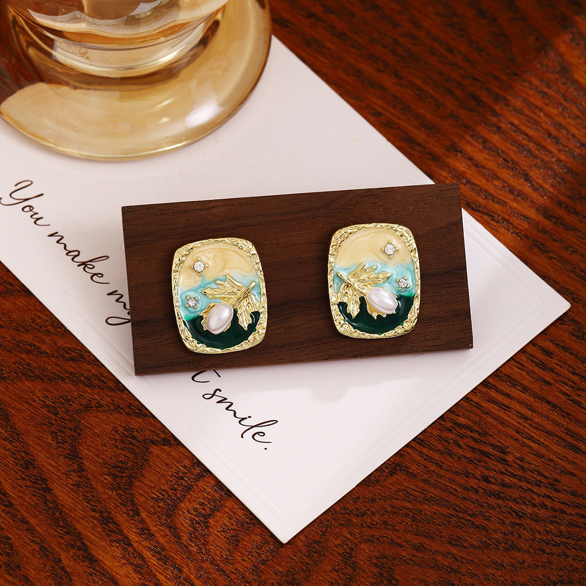 Wholesale Silver Needle French Retro Art Oil Painting Wheat Ear Earrings