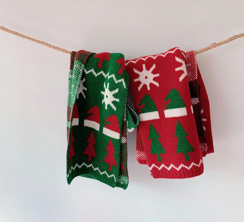 Wholesale Acrylic Christmas Children's Color Matching Small Elk Knitted Red Jacquard Wool Scarf