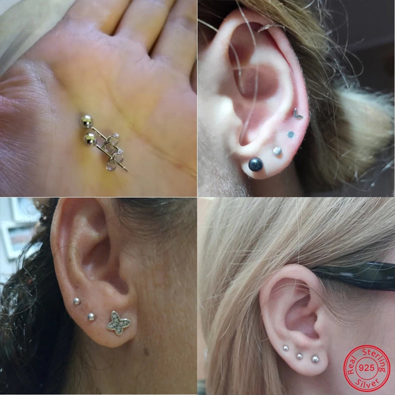 Wholesale s925 Frosted Small Silver Bean Round Ball Mini Earrings