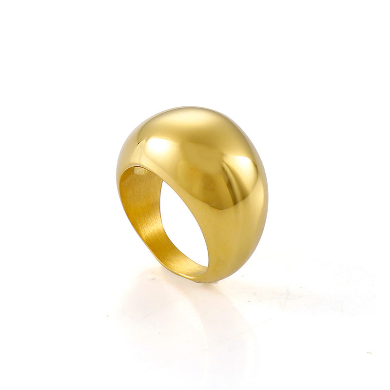 Wholesale Stainless Steel Gold-plated Curved Top Large Glossy Ring