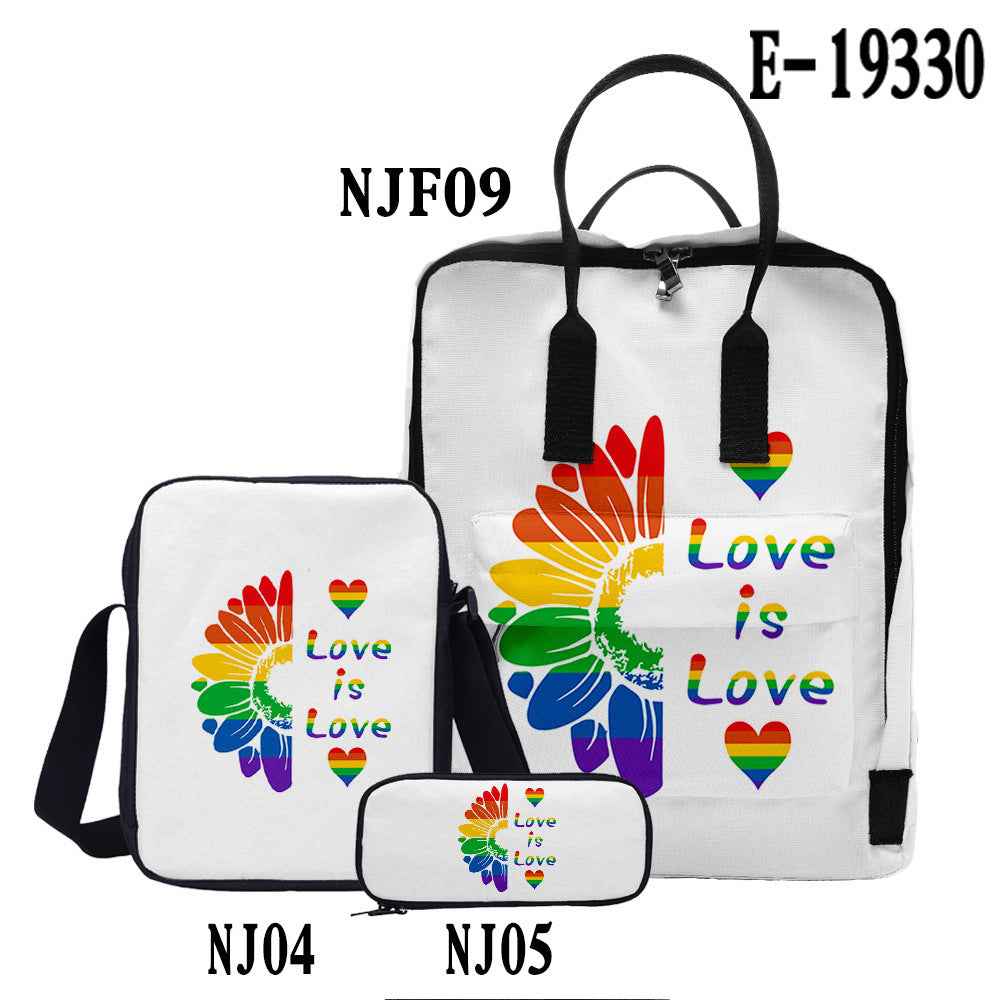 Wholesale Oxford Cloth LGBT Backpack Three-piece Set