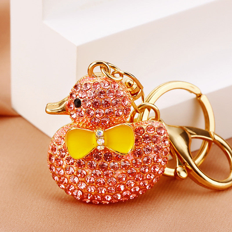 Wholesale Cute Crystal Studded Little Yellow Duck Car Keychain Bag Charm For Women Boutique Resale Decorative Accessory