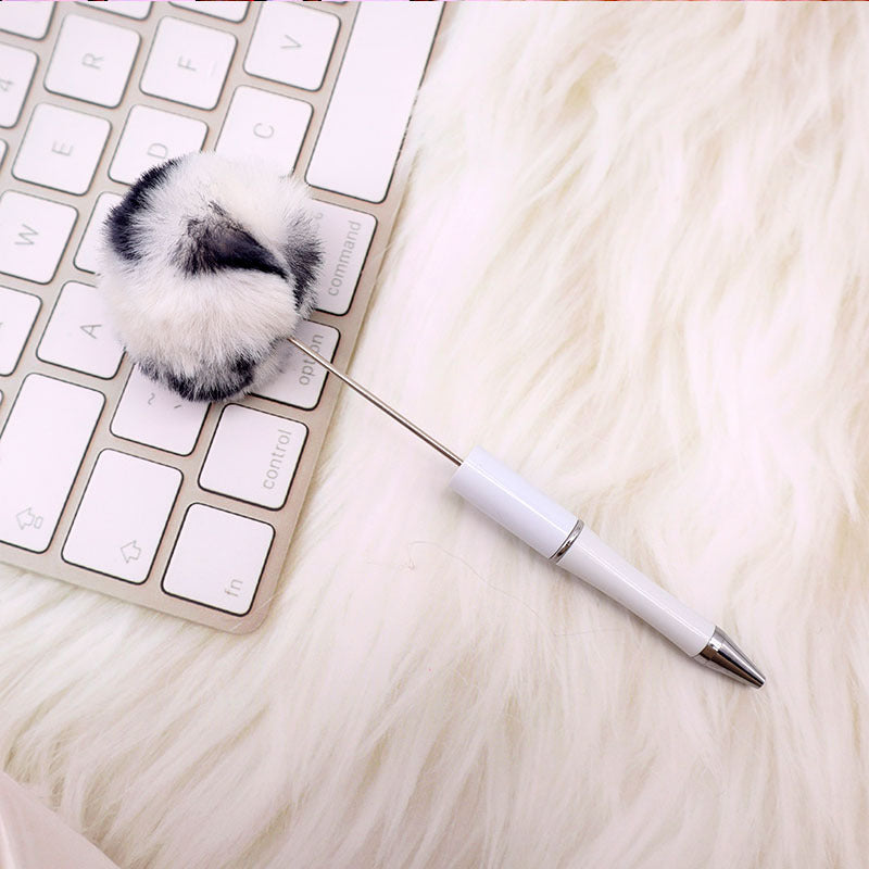 Wholesale Beadable Pens Pom Pom Beadable Pen Leopard Print Plush Multicolor DIY Fluffy Pens