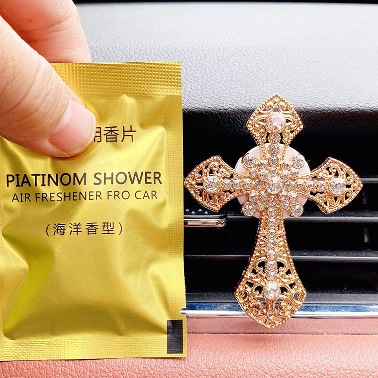 Wholesale Alloy Cross Inlaid Diamond Air Vent Aromatherapy Clip
