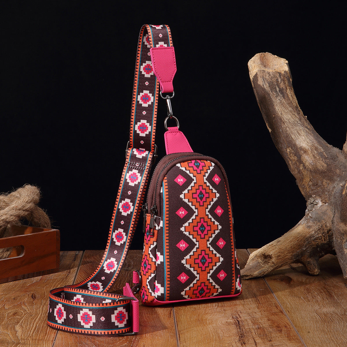卸売ヴィンテージ アステカ キャンバス プリント ボヘミアン チェスト バッグ クロスボディ バッグ