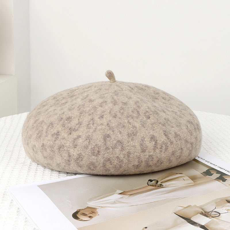 Wholesale Leopard Print Woolen Painter Hat Three-dimensional Wool Beret