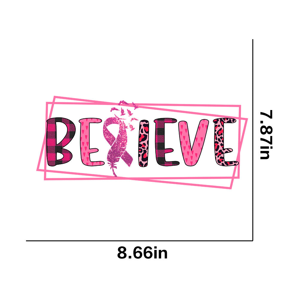 Wholesale Pink ribbon letter lip pattern UV DTF Ready to Press Transfers Wraps