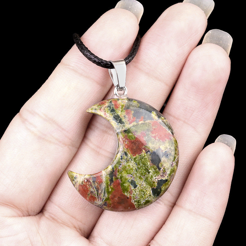 Wholesale Natural crystal agate stone 30mm moon pendant necklace pendant
