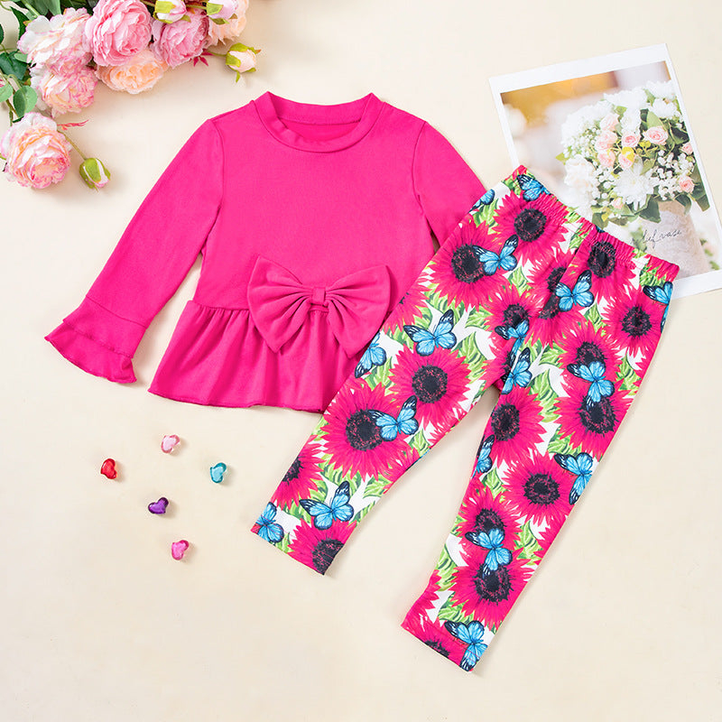 Wholesale Chic Girls 2 Piece Outfit Set Long Sleeve Top And Pants Korean Style Children S Clothing