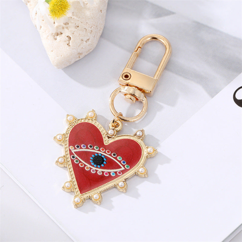 Wholesale Dot Diamond Inlaid Pearl Heart Shape Alloy Keychains