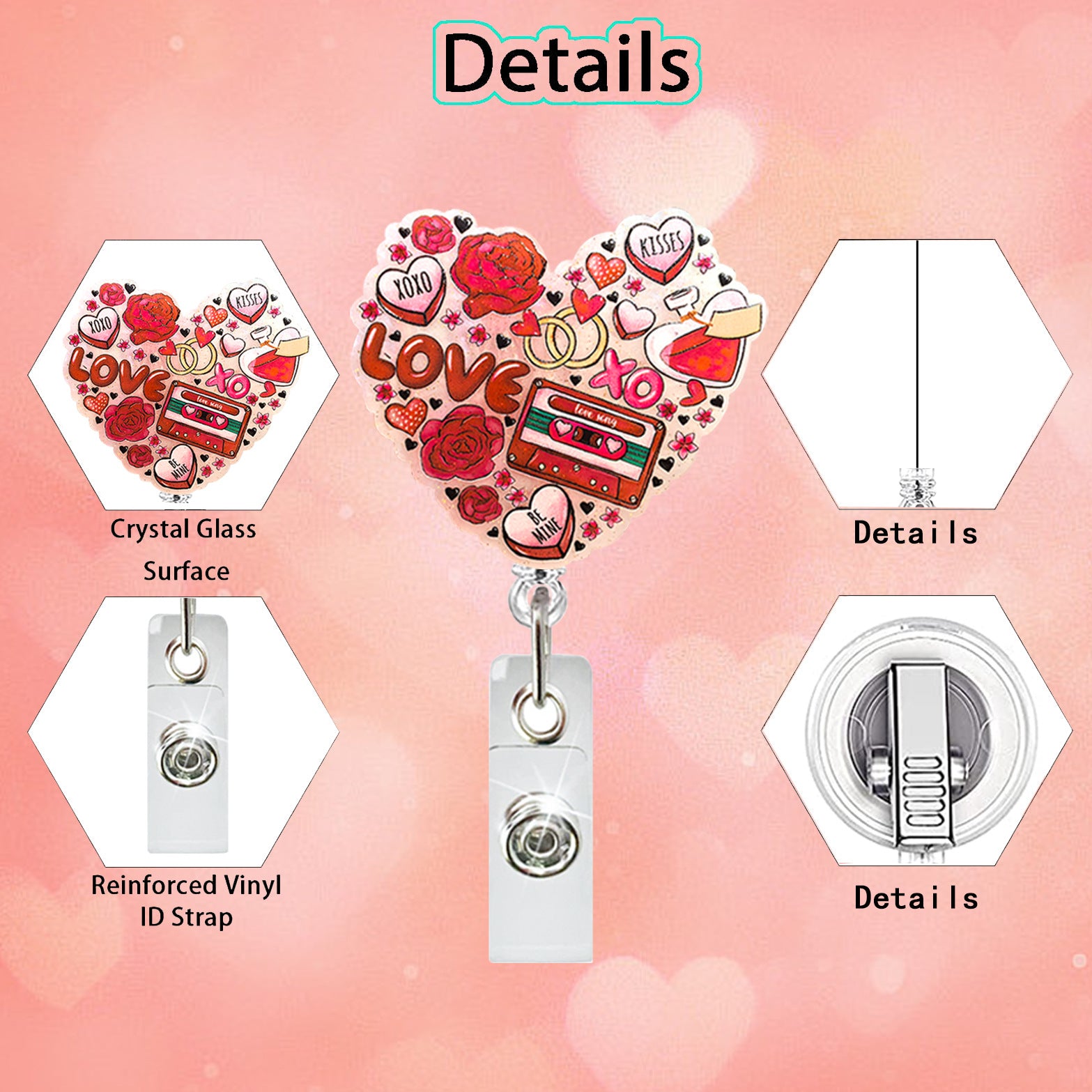 Wholesale New Acrylic Valentine' s Day Love Retractable Rotating Badge Reel Medical