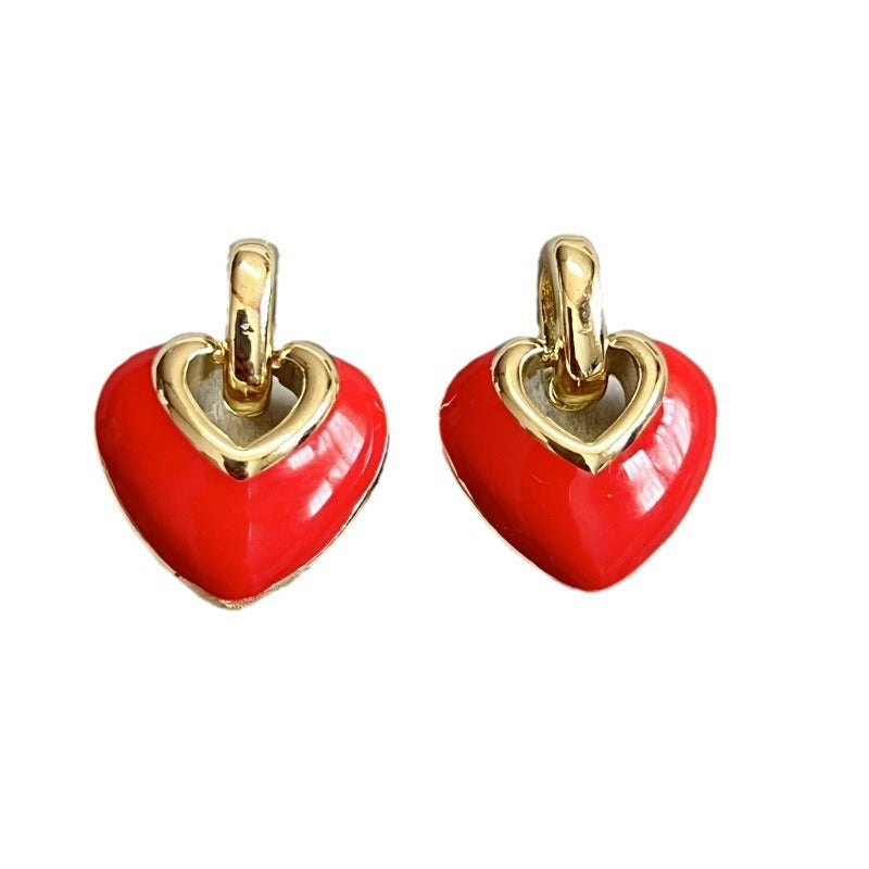 Wholesale Heart shaped Double sided Glaze Drop Earrings