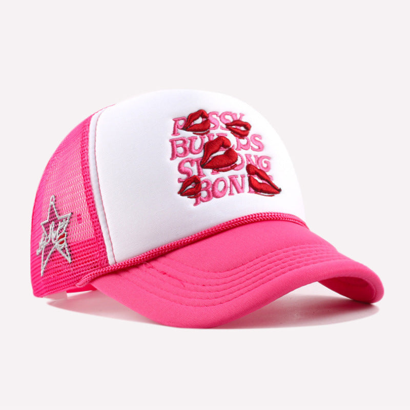 Wholesale 5pcs Lips Baseball Net Cap Women' s Letter Embroidered Cap Men' s Curved Eaves