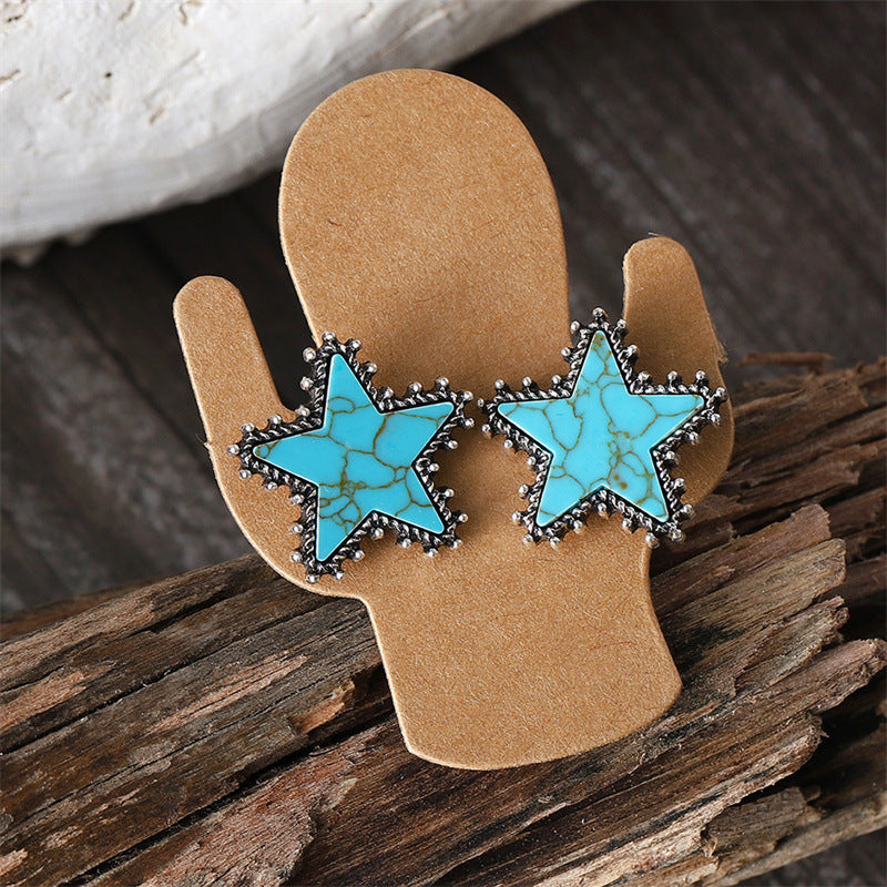 Wholesale Retro Fashion Western Turquoise Five-pointed Star Creative Versatile Earrings