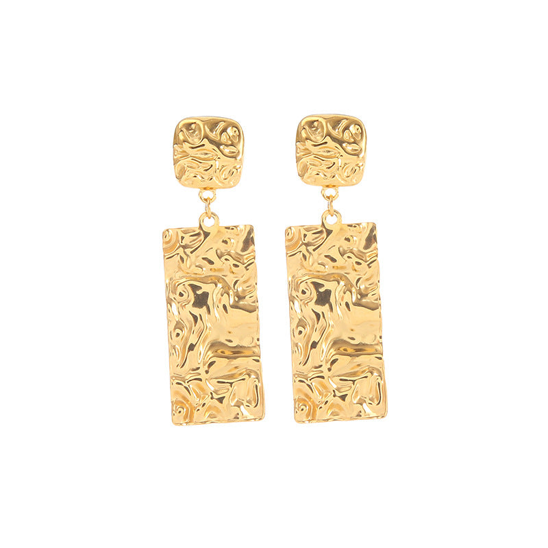 Wholesale Personalized Retro Design Titanium Steel Gold-plated Long Square Pleated Earrings