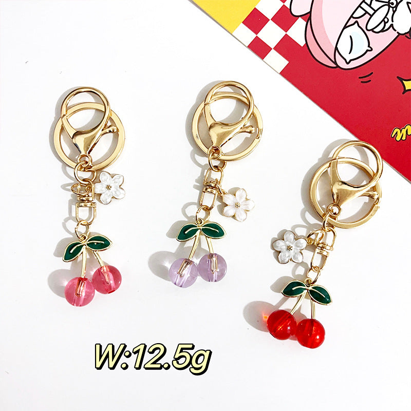 Wholesale Red cherry pendant fruit key metal keychain