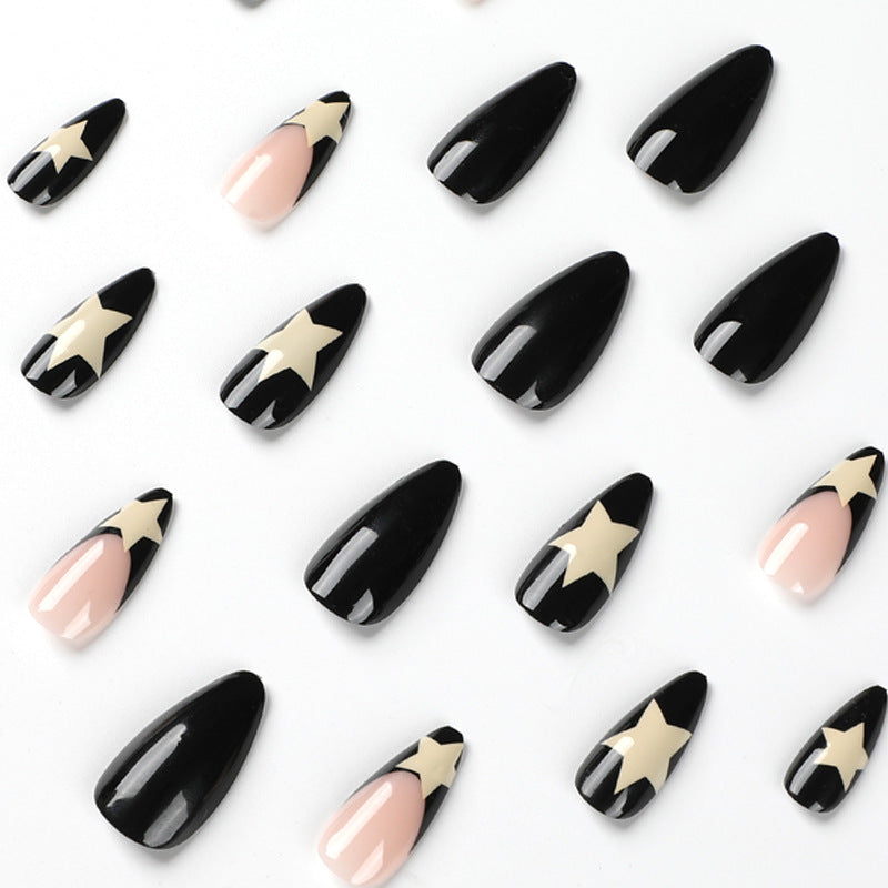 Wholesale Black Edge Milk White Five Point Star PlasticNail Stickers