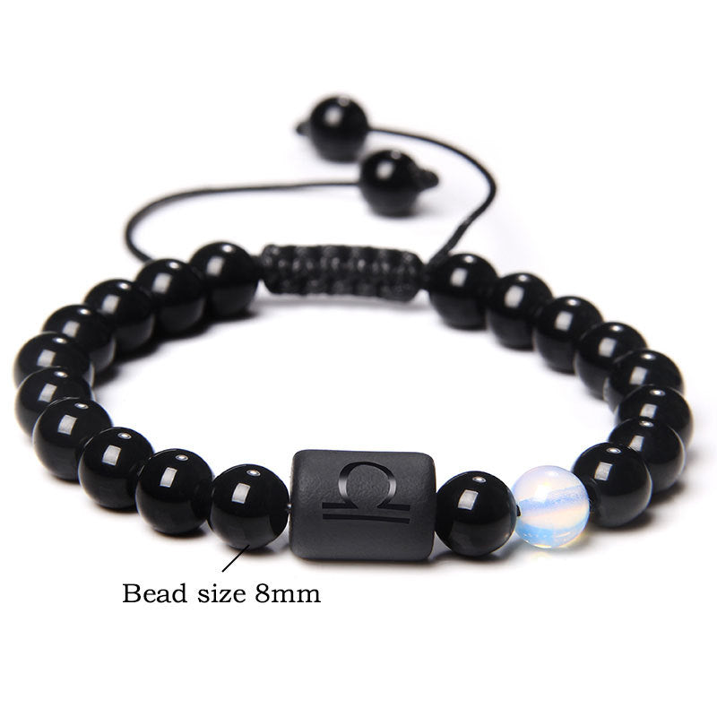 Cuentas de ónix naturales al por mayor doce constelation trenzada brazada de brazalete para hombres