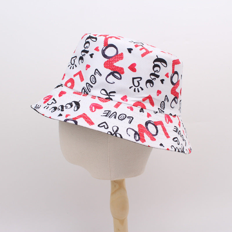 Wholesale Fisherman Hat Valentine's Day Love Printed Basin Hat All-match Casual Sunshade Double-sided Sun Hat Couple Hat