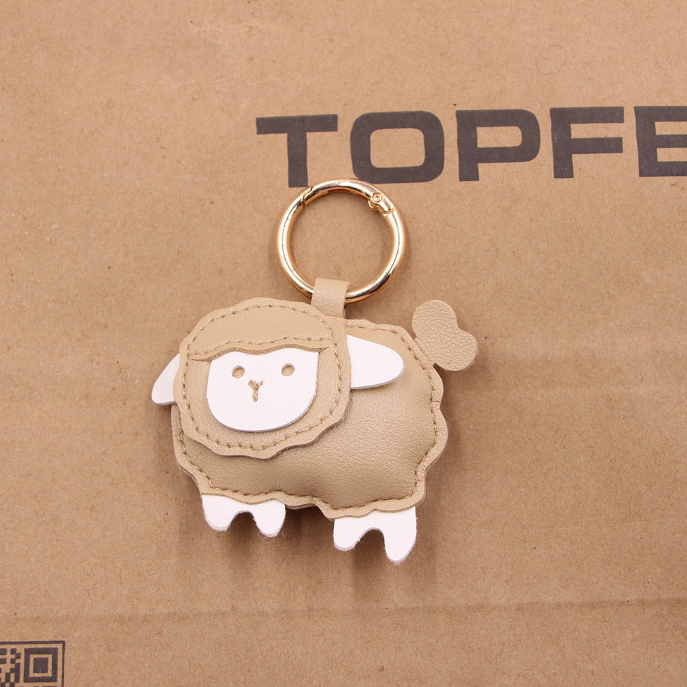 Wholesale Trendy PU Leather Lamb Keychain Bag Charm Electroplated Car Key Accessory Fashion