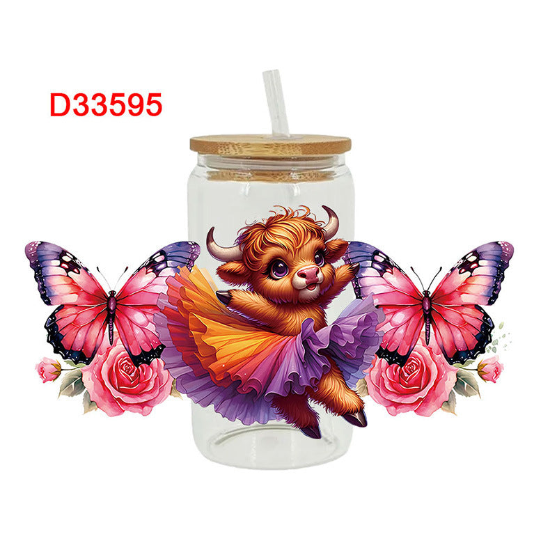 Wholesale Western style flowers butterflies calves 16oz Cup UV DTF Wraps