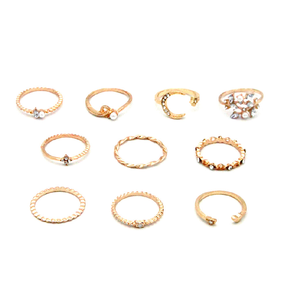 Wholesale Bohemian Star Moon Diamond Heart Pearl Rings set