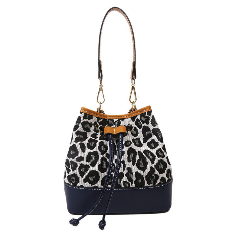 Wholesale PU Leopard Print Drawstring Shoulder Bag Crossbody Bag